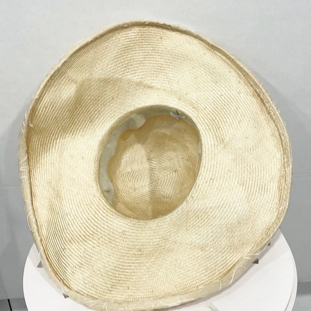 ANN VUILLE‎  Womens Straw Cream Formal Hat Floral Derby Horse Race Church Summer